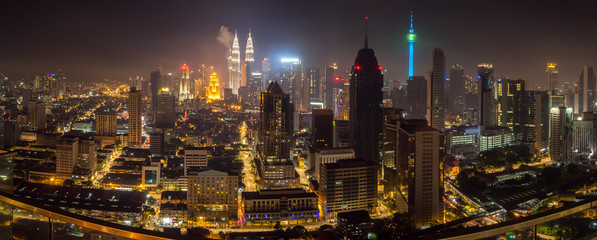 Night panorama of Kuala Lumpur, Malaysia
