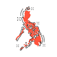 Obraz premium Vector cartoon Philippines map icon in comic style. Philippines sign illustration pictogram. Cartography map business splash effect concept.