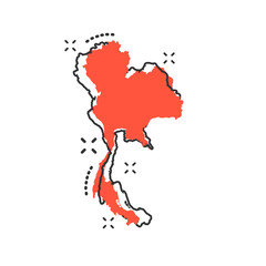 Vector cartoon Thailand map icon in comic style. Thailand sign illustration pictogram. Cartography map business splash effect concept.