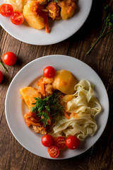Lagman with pasta. National dish.