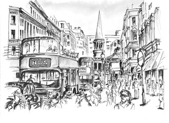 Fototapeta na wymiar Hand drawn sketch Oxford Street