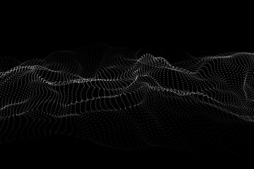 Wave of particles. Big Data particle. Abstract wave dots in dark background. Cyberspace Grid. Vector illustration.
