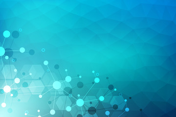 Molecular structure background and communication. Abstract background from molecule DNA. Medical, science and digital technology concept with connected lines and dots.