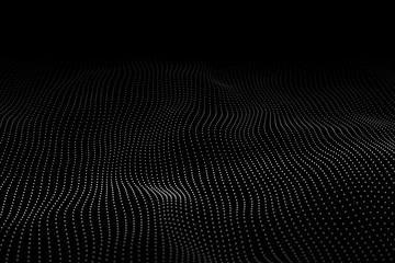 Wave of particles. Dark background. Abstract digital landscape with flowing particles. Big data. Futuristic wave 3d. Vector illustration