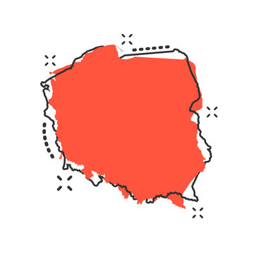 Fototapeta Wektorowa kreskówki Polska mapy ikona w komicznym stylu. Piktogram znak Polska ilustracja. Kartografia mapa biznes koncepcja efekt powitalny.