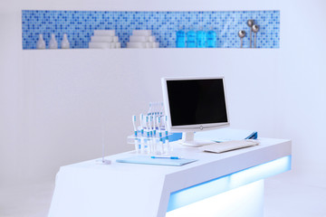 a computer on the dental counter