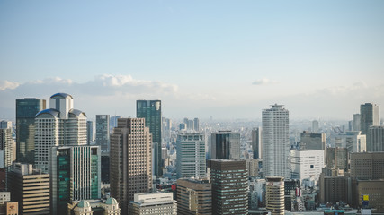 Fototapeta na wymiar Top view modern city of Osaka City in Japan.
