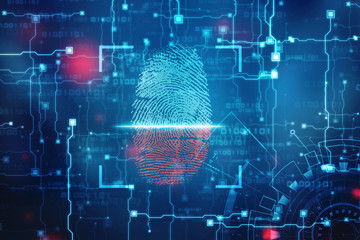Security concept: fingerprint Scanning on digital screen. cyber security Concept