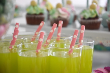 Juice on the sweet table for child birthday