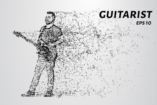 Particle guitarist. The guitarist plays the electric guitar