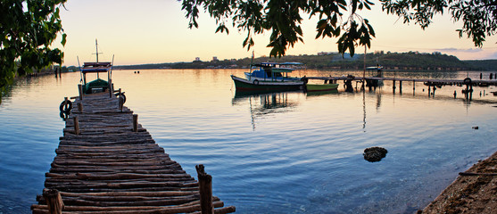 mini marina and fishing boat in cienfuegos bay - 216492556