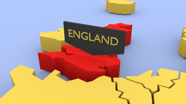 A 3D rendered map of Europe, focused on England.