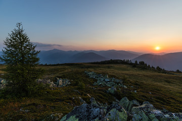Nocky Mountains Sunrise Landscape View From Mt. Mirnock In Carinthia Austria