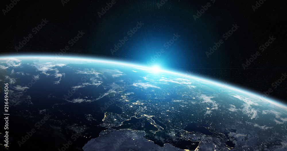 Poster View of blue planet Earth in space 3D rendering elements of this image furnished by NASA