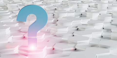 White blue pink question icon on hexagons background 3D rendering
