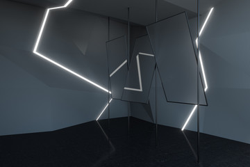 Fototapeta na wymiar Abstract gray interior with mirrors