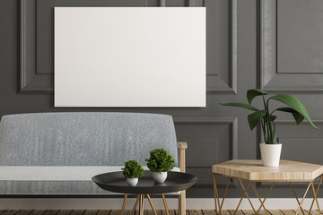 Gray living room with empty banner
