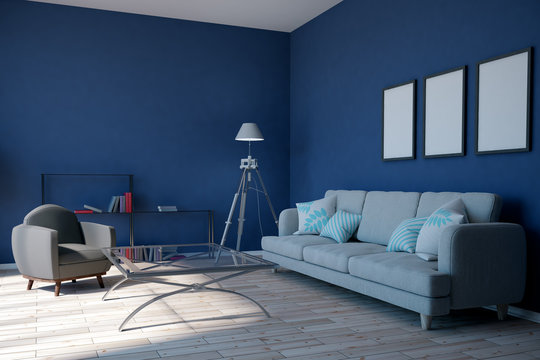 Modern blue living room