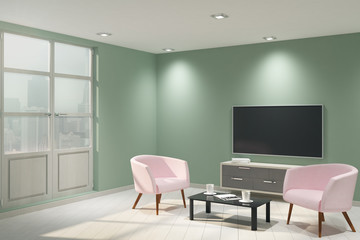 Modern light interior with empty TV