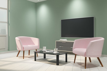 Contemporary light interior with empty TV