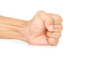 hand of man symbol fist smash on white background.