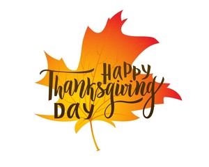 Happy thanksgiving day greeting lettering phrase. Modern calligraphy