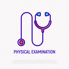 Stethoscope for patient physical examination thin line icon. Modern vector illustration.