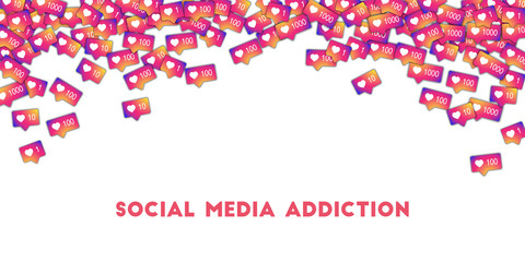 Social media addiction. Social media icons in abstract shape background with gradient counter. Socia