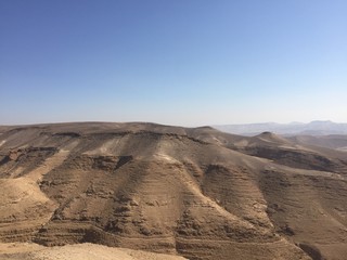 Rocky hills of the Negev desert. Panoramic landscape view of the Desert rock formation in the southern Israel.