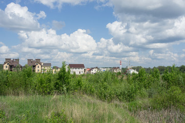 Fototapeta premium The suburb of the city of Tver. View of private houses (mansions)