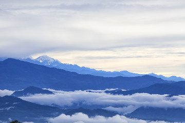 Fototapeta na wymiar Sunrise in Nagarkot, Nepal. Himalaya mountains view