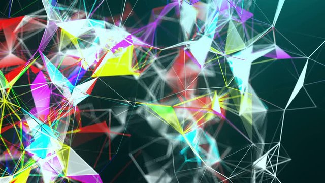 Abstract triangulation plexus with connections in space, background with connecting dots and lines, 3d render