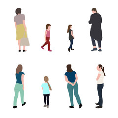 Fototapeta premium Set of Silhouette Walking People and Children. Vector Illustration.