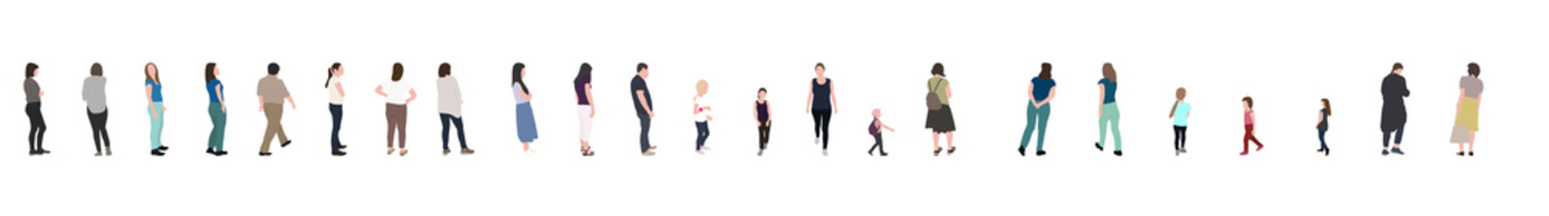 Fototapeta premium Set of Silhouette Walking People and Children. Vector Illustration.