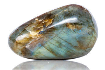 Macro mineral stone Labradorite on white background