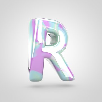Unicorn skin letter R uppercase isolated on white background.