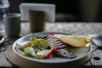 red snapper fish bbq with veggies