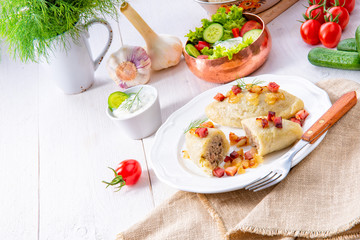 Rustic Cepelinai, a specialty Lithuanian and Polish cuisine.