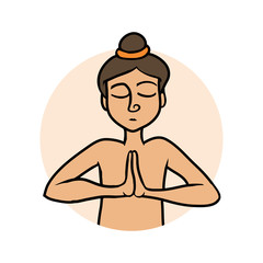 yoga man hands folded in greeting in round frame