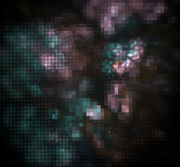 Fototapeta na wymiar Pixel green pink fractal on a black background.