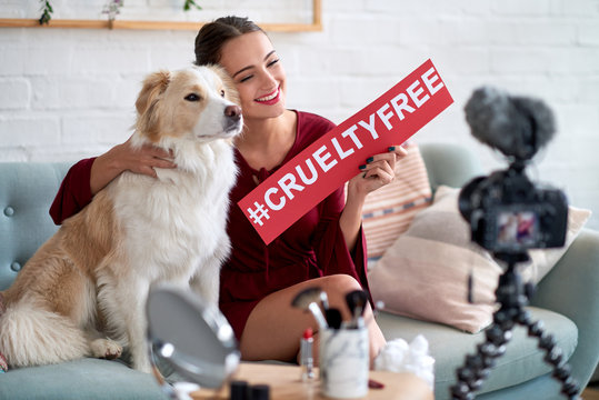 Animal activist raising awareness for cruelty free products on v