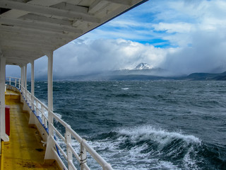 Stormy sea in the Beagle Channel in front of Ushuaia