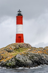 Lighthouse Les Eclaireurs built on a small island in the Beagle Channel