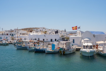 Fototapeta na wymiar Fishing boats in Naoussa port, Paros island, Cyclades, Greece