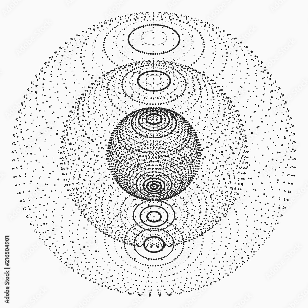 Poster abstract 3d sphere made of points. futuristic technology style. sphere particles. background vector.