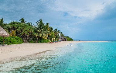 Obraz premium Luxury beach on the paradise island in the Indian ocean. Vacation deluxe. Summer travel. 