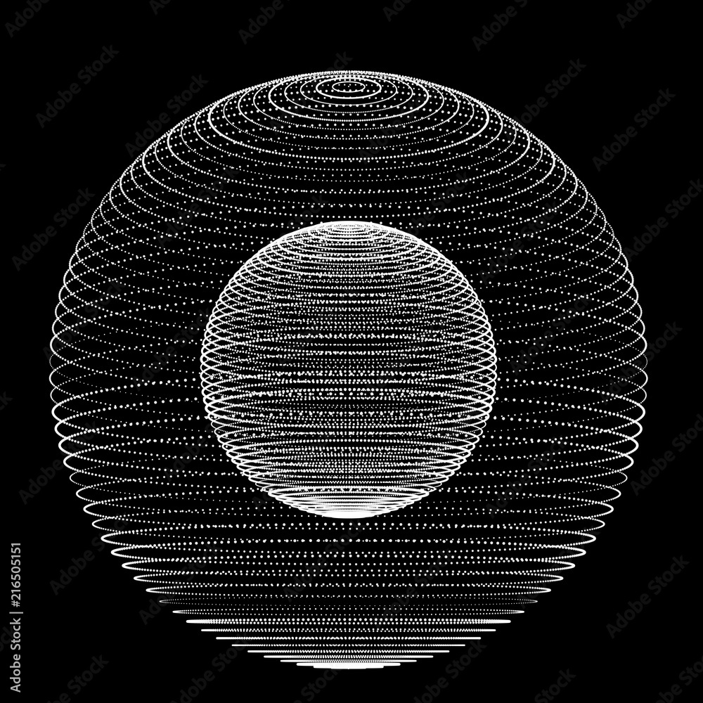 Poster abstract 3d sphere made of points. futuristic technology style. sphere particles. background vector.