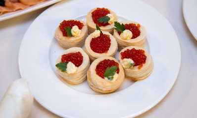 appetizers Salads. Snacks. Buffet. salads on plates