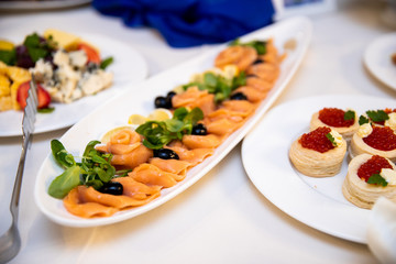 appetizers Salads. Snacks. Buffet. salads on plates