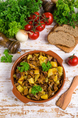 Fried mushrooms with potatoes